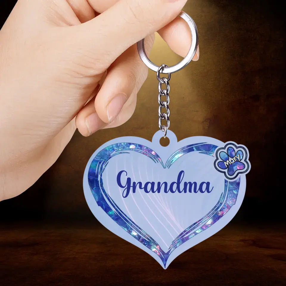 Grandma - Mom Heart Pets Kids, Multi Colors Personalized Acrylic Keychain