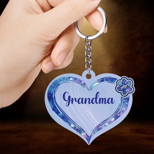 Grandma - Mom Heart Pets Kids, Multi Colors Personalized Acrylic Keychain