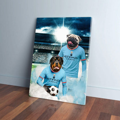 'Manchester City Doggos Football' Personalized 2 Pet Portrait